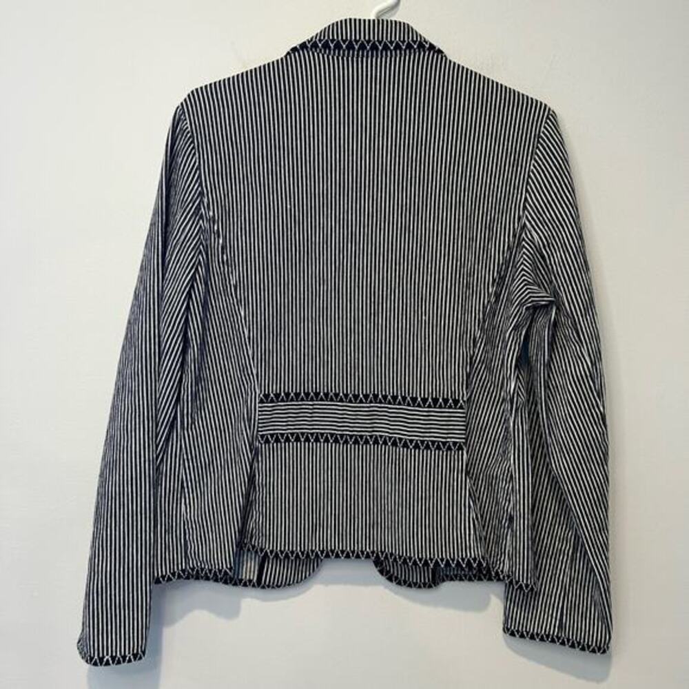 Talbots Womens‎ Denim Navy White Pinstripe Blazer Snap Closure Stretch Sz 14 - Picture 2 of 6
